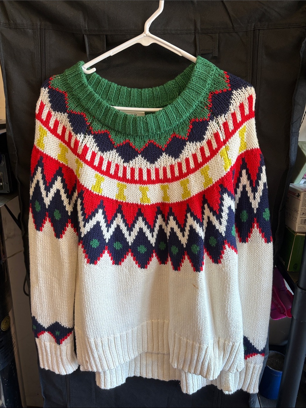 aerie Multicolor Fair Isle Crewneck Sweater with Green Neckline